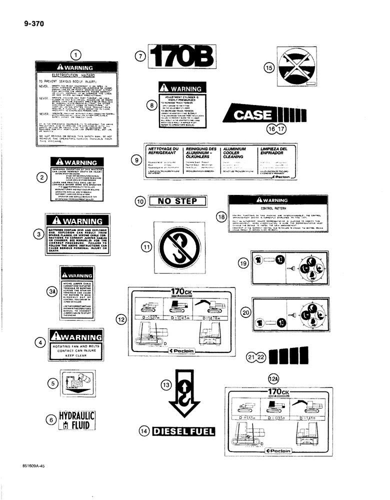 Схема запчастей Case 170B - (9-370) - DECALS, P.I.N. 74341 THROUGH 74456 (09) - CHASSIS