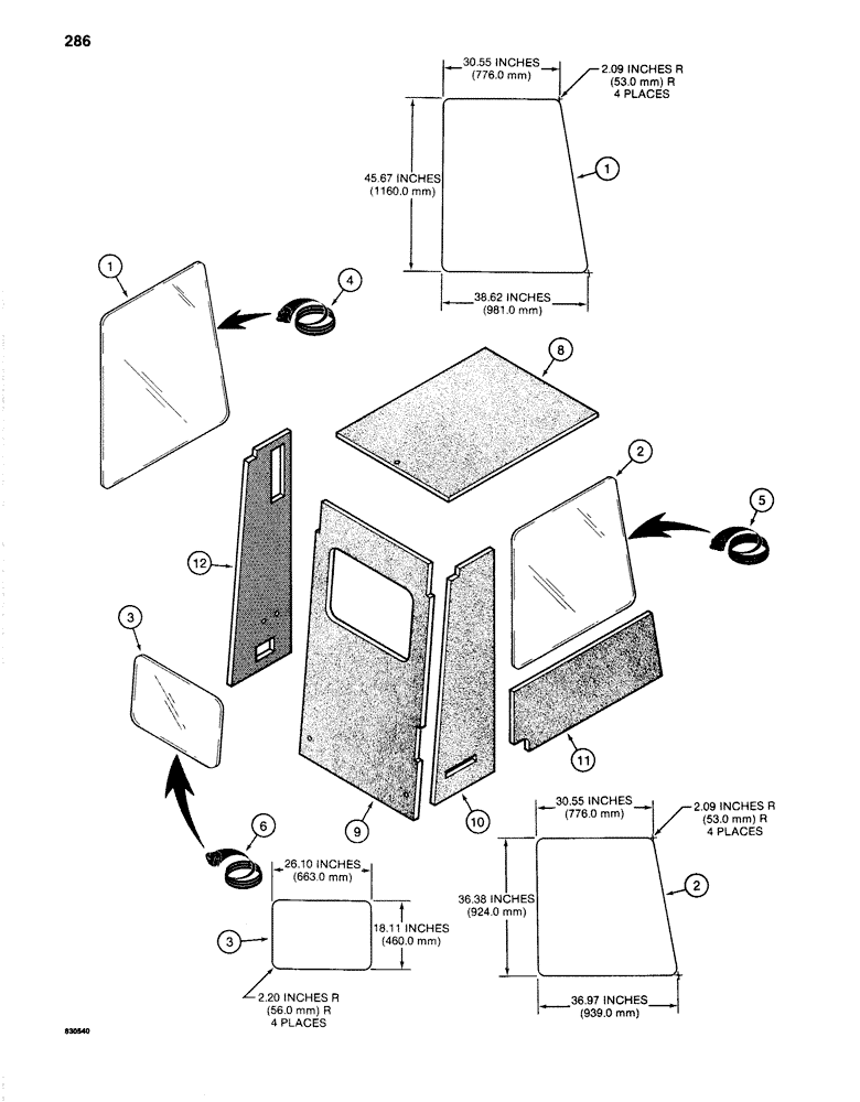 Схема запчастей Case 1280 - (286) - CAB, WINDOWS, SEALS, AND INSULATION (05) - UPPERSTRUCTURE CHASSIS