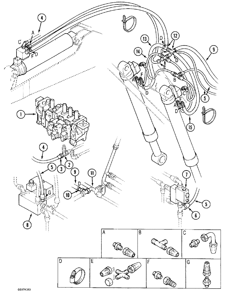 Схема запчастей Case 170C - (8-066) - CRANING VALVE HYDRAULIC CIRCUIT, ARM AND BOOM CYLINDERS (08) - HYDRAULICS