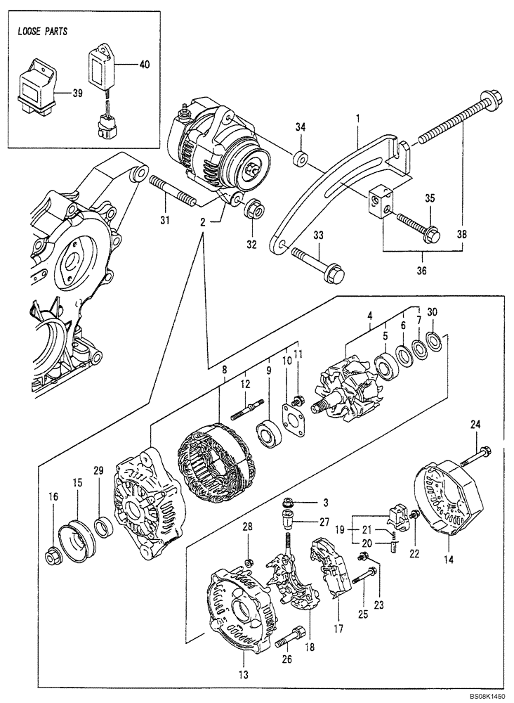 Схема запчастей Case CX27B BTW - (08-015) - GENERATOR (55) - ELECTRICAL SYSTEMS