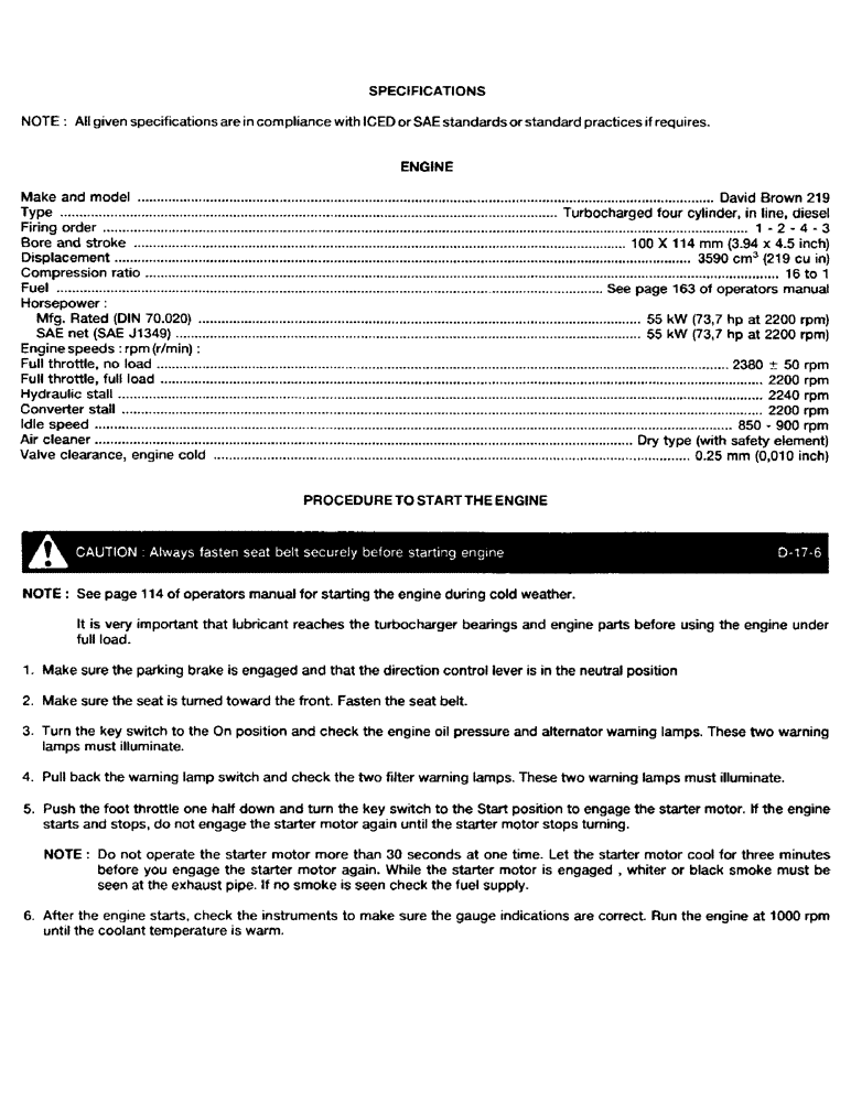 Схема запчастей Case 580G - (04) - SPECIFICATIONS (10) - ENGINE
