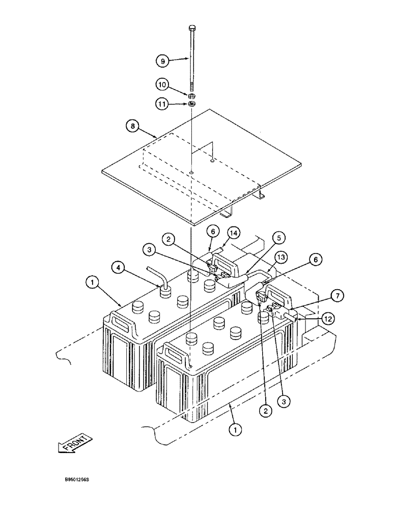 Схема запчастей Case 9020B - (4-020) - BATTERIES, CABLES AND BATTERY MOUNTING (04) - ELECTRICAL SYSTEMS