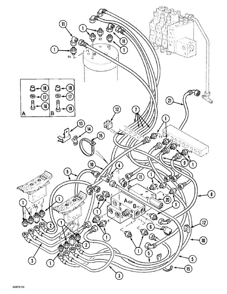 Схема запчастей Case 888 - (8D-04) - HYDRAULIC CONTROL CIRCUIT, MANIFOLD TO FOOT CONTROL VALVES AND SWIVEL (08) - HYDRAULICS