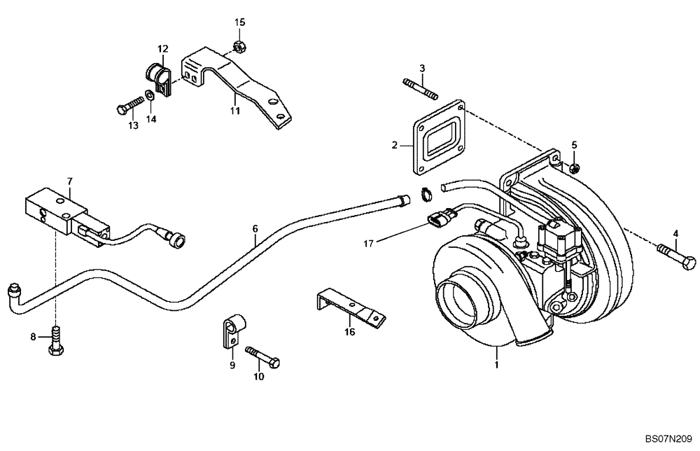 Схема запчастей Case 340 - (01A07000167[001]) - ENGINE - TURBOCHARGER - INSTALLATION (87319231) (10) - ENGINE