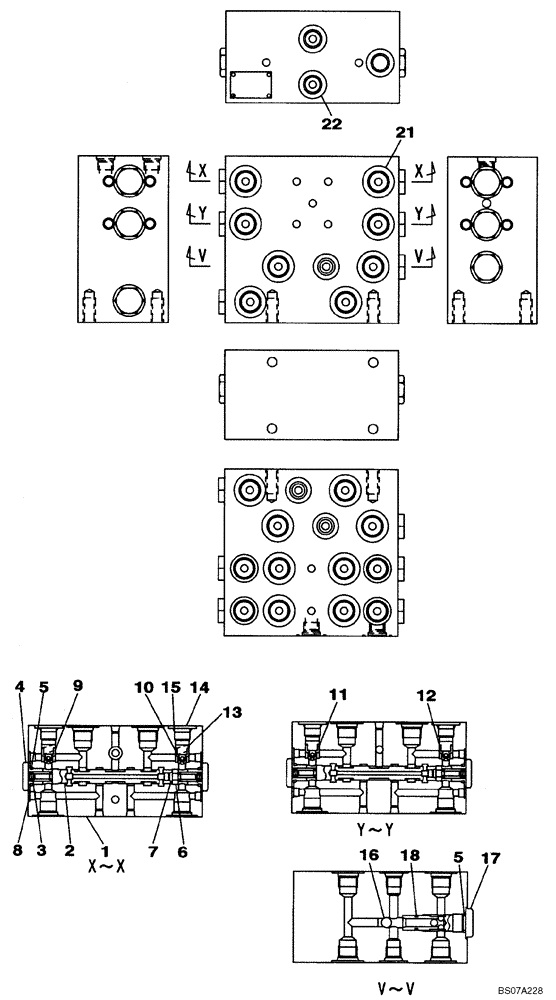 Схема запчастей Case CX160B - (08-70) - VALVE, CUSHION - PILOT CONTROL LINES (08) - HYDRAULICS