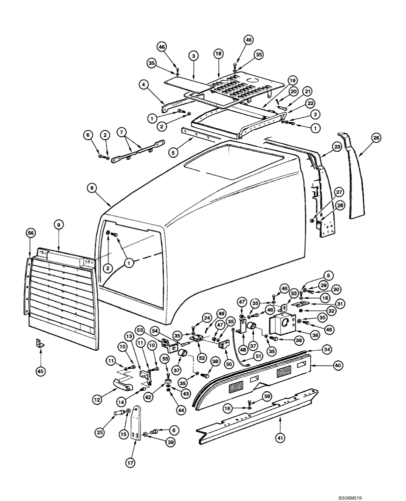 Схема запчастей Case 845 - (09.21[00]) - ENGINE HOOD AND GRILLE (09) - CHASSIS