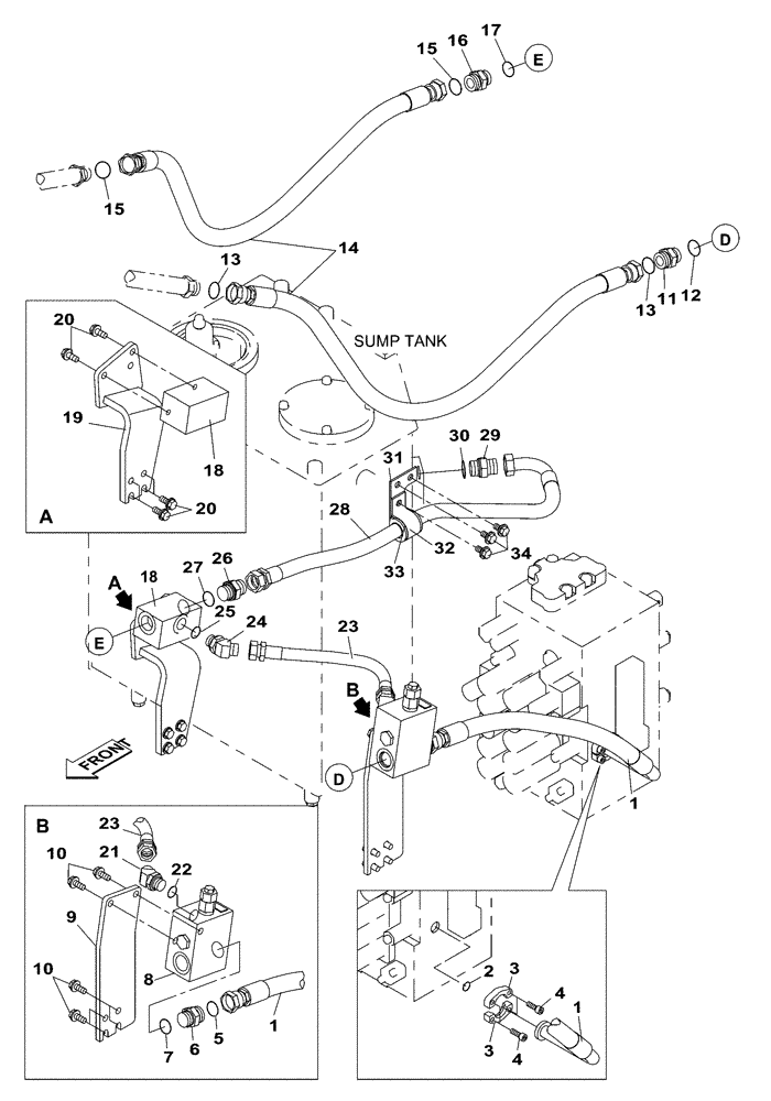 Схема запчастей Case CX210C LC - (35.310.08[01]) - HYDRAULIC CIRCUIT - SINGLE ACTING CIRCUIT - OPTIONAL (35) - HYDRAULIC SYSTEMS