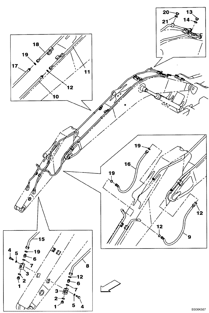 Схема запчастей Case CX210B - (08-43) - OPTION LINE (BAR BASE) - 2.4 M ARM (WITH 26MM ID TUBE) (08) - HYDRAULICS