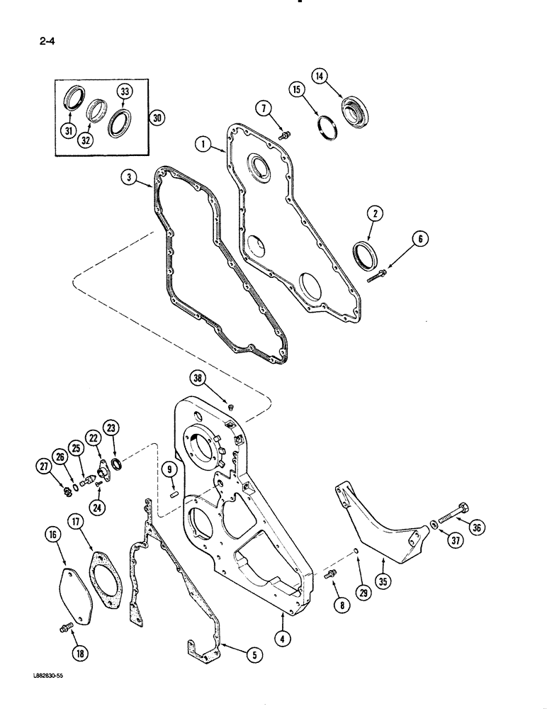 Схема запчастей Case 1550 - (2-04) - FRONT GEAR COVER, 6T-830 ENGINE (02) - ENGINE