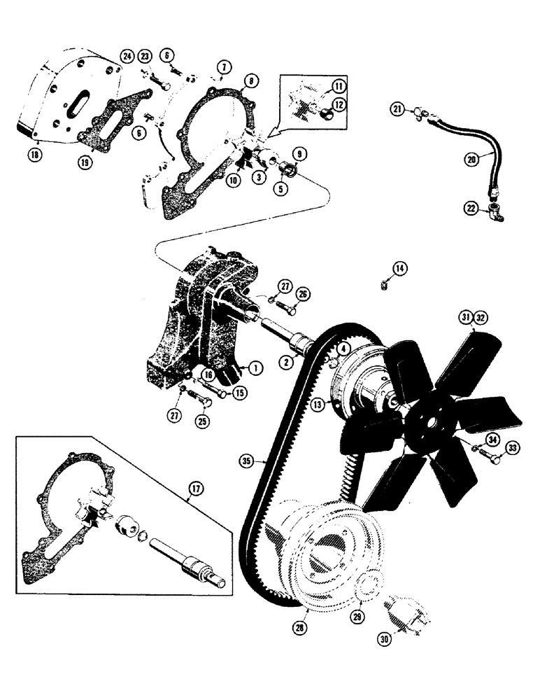 Схема запчастей Case 800 - (046) - WATER PUMP, FAN, FAN DRIVE, (USED UP TO SERIAL #7081201) (01) - ENGINE