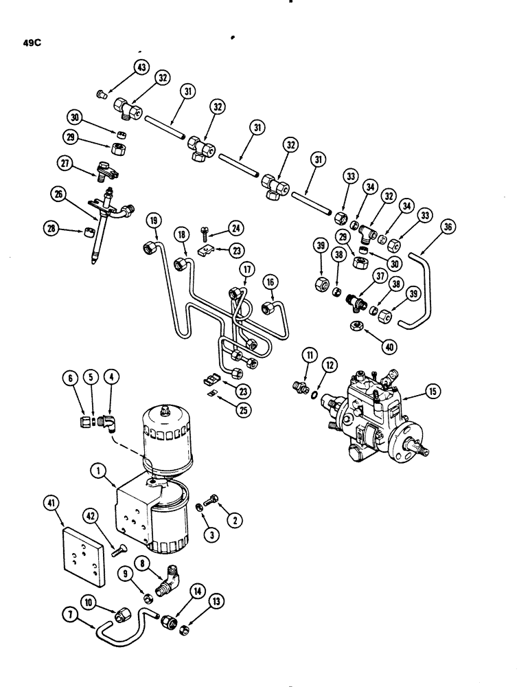 Схема запчастей Case 450B - (049C) - FUEL INJECTION AND FILTER SYSTEM, 207 TURBOCHARGED DIESEL ENGINE (02) - FUEL SYSTEM