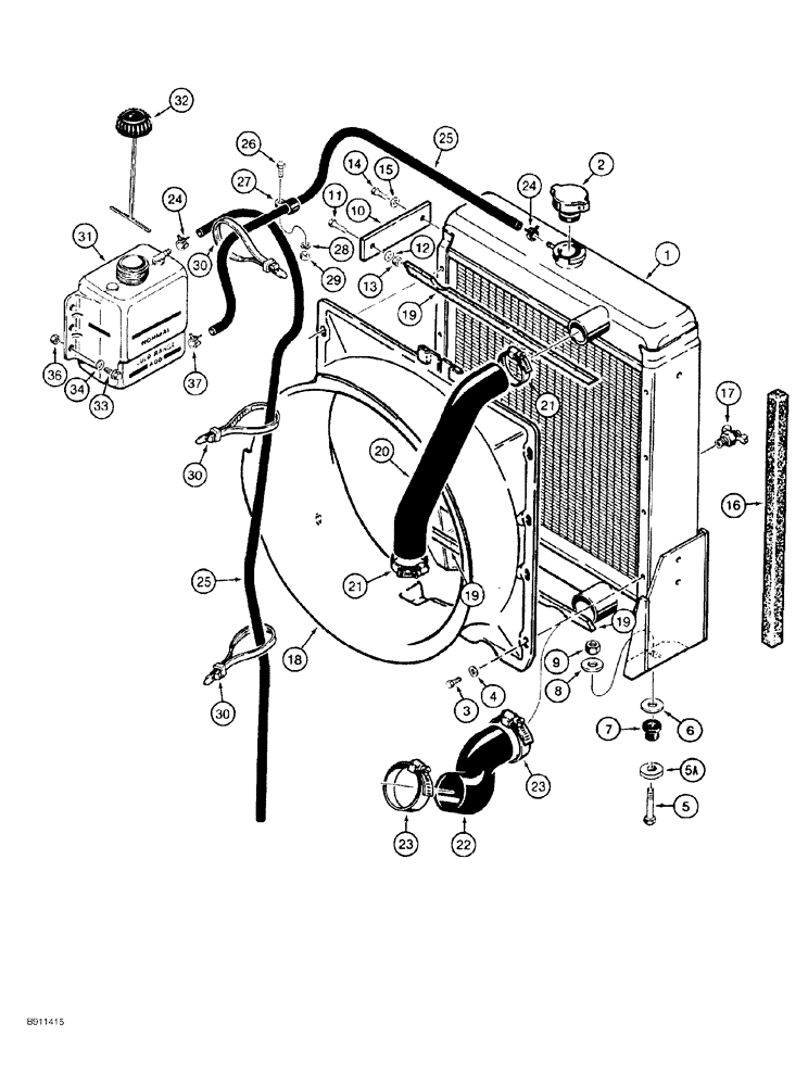 Схема запчастей Case 550G - (2-08) - RADIATOR, HOSES AND COOLANT BOTTLE (01) - ENGINE