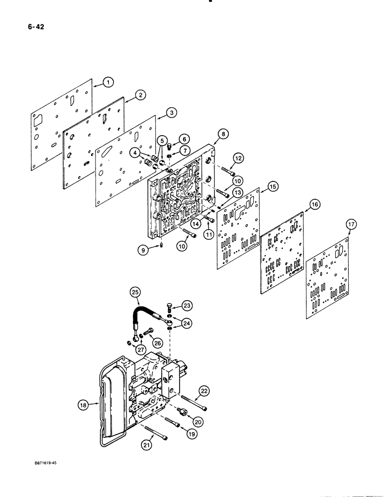 Схема запчастей Case W30 - (6-42) - ZF TRANSMISSION, VALVE PLATES AND HYDRAULICS (06) - POWER TRAIN