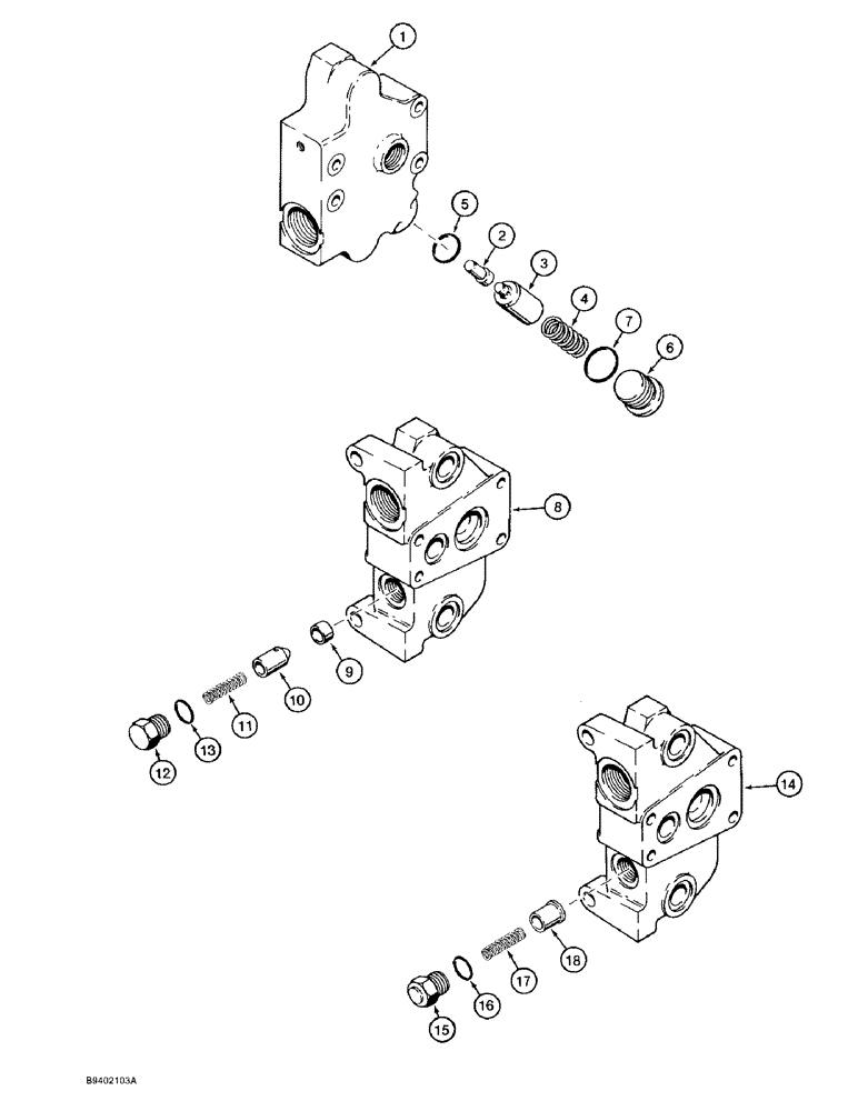 Схема запчастей Case 580SK - (8-084) - BACKHOE CONTROL VALVE, INLET AND OUTLET SECTIONS (08) - HYDRAULICS