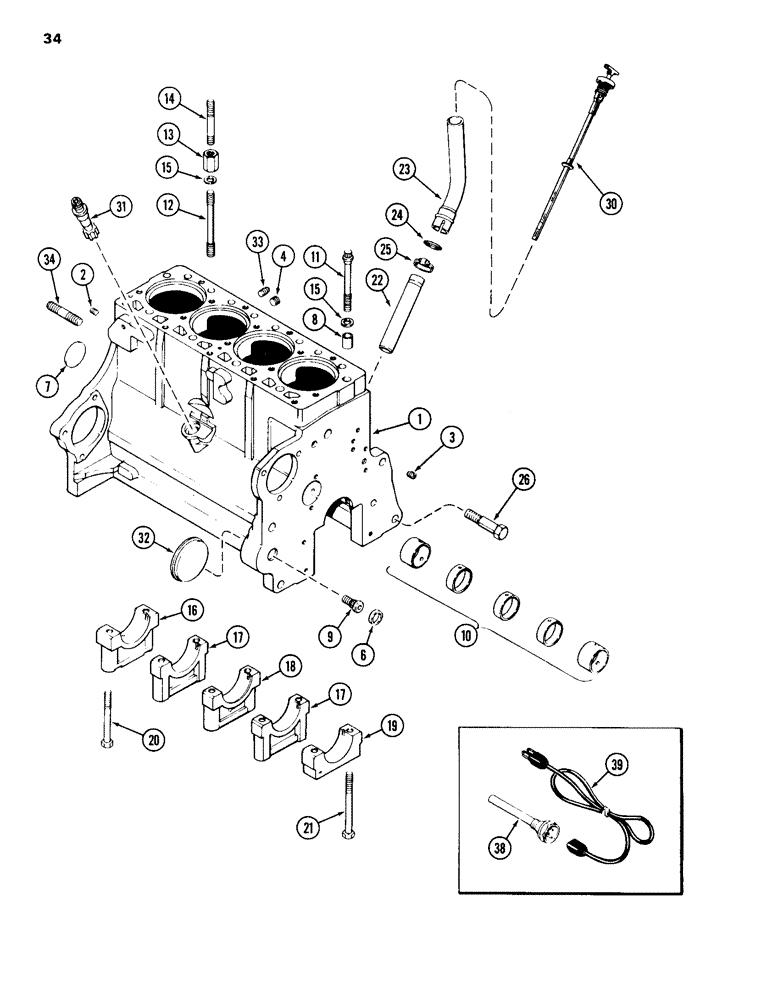 Схема запчастей Case 584D - (034) - CYLINDER BLOCK, 188 DIESEL ENGINE, BLOCK HEATER (10) - ENGINE