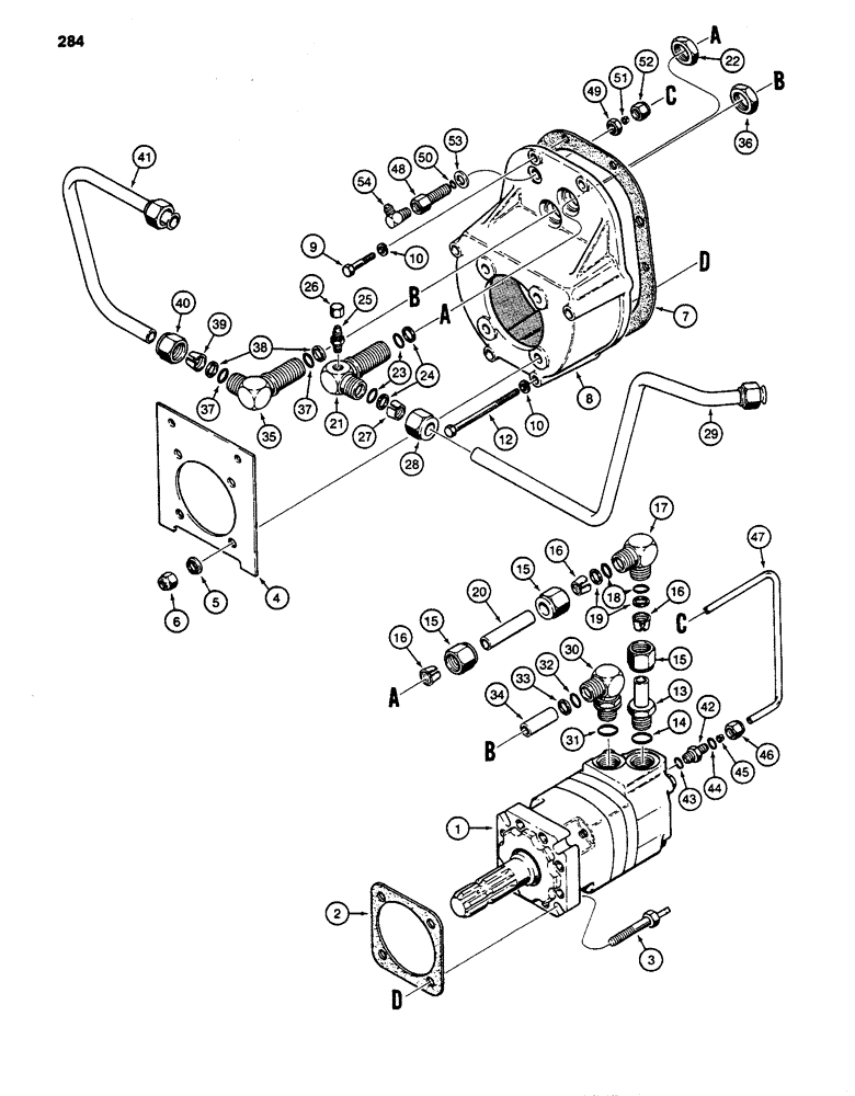 Схема запчастей Case 480D - (284) - PTO MOTOR AND MOTOR HOUSING (35) - HYDRAULIC SYSTEMS