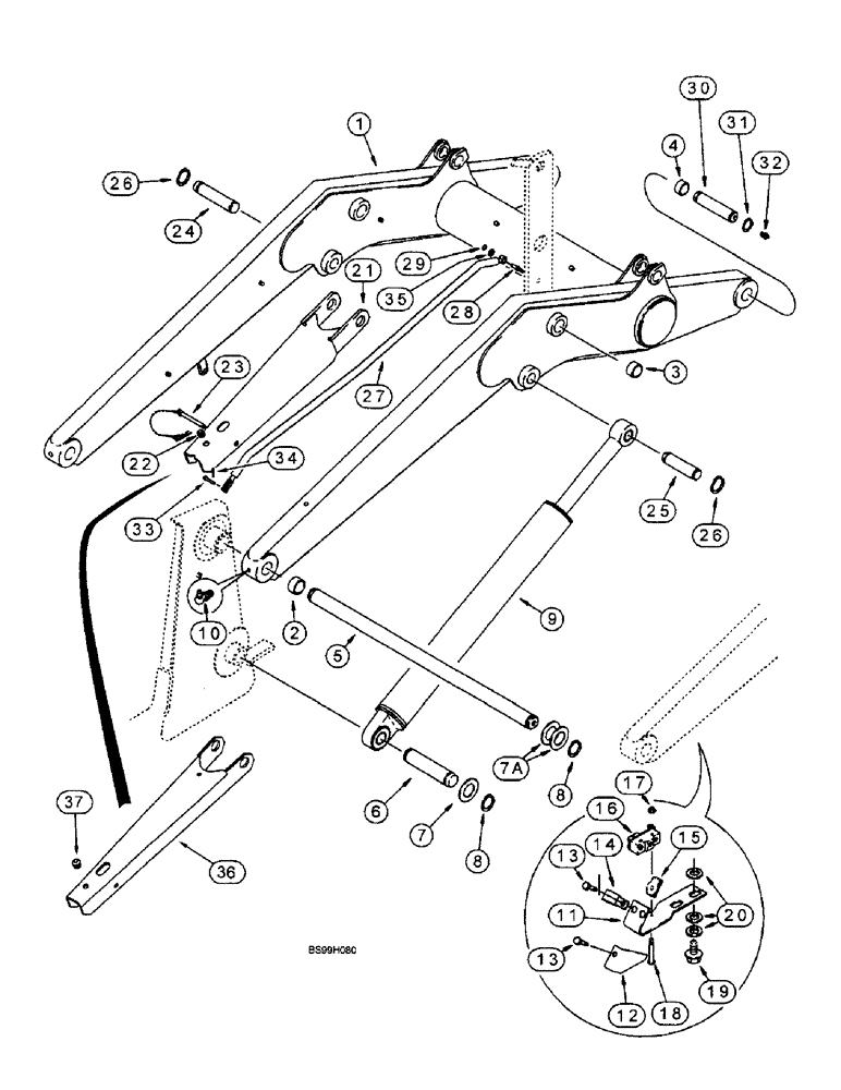 Схема запчастей Case 590SL - (9-26) - LOADER LIFT FRAME AND MOUNTING PARTS, LIFT CYLINDER, SUPPORT STRUT, RETURN-TO-DIG & ANTIROLLBACK (09) - CHASSIS/ATTACHMENTS