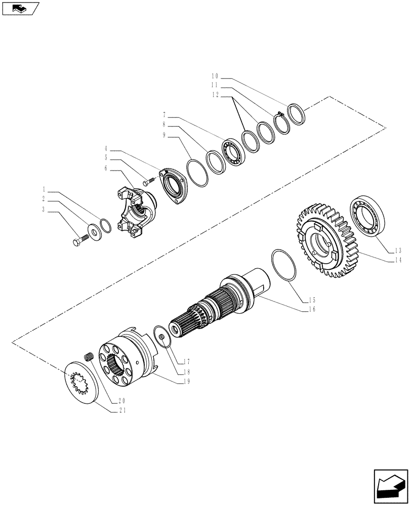 Схема запчастей Case 590SN - (21.154.09) - VAR - 423059, 423061 - TRANSMISSION (STANDARD/POWERSHIFT S-TYPE), OUTPUT SHAFT, 4WD (21) - TRANSMISSION