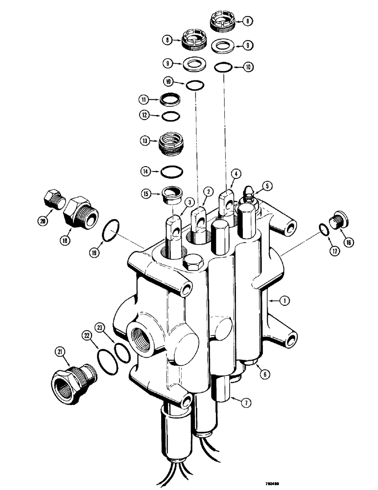 Схема запчастей Case 780 - (342) - D76029 LOADER CONTROL VALVE - 3 SPOOL, WITH MAGNETIC DETENT ON LIFT & TILT SPOOL (08) - HYDRAULICS