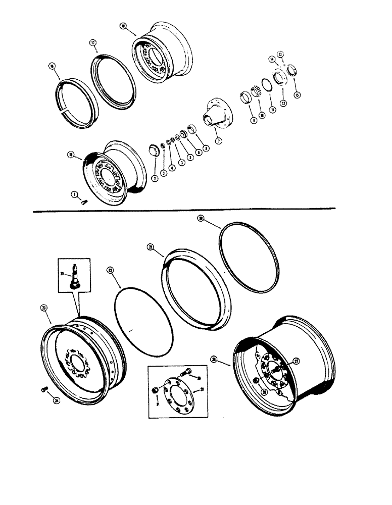 Схема запчастей Case 680CK - (096) - FRONT STEERING WHEELS, HUB, BEARINGS AND RELATED PARTS (25) - FRONT AXLE SYSTEM