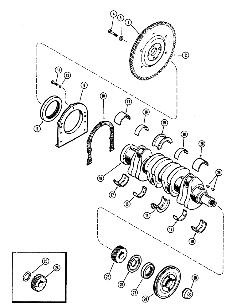 Схема запчастей Case 1700-SERIES - (042) - CRANKSHAFT AND FLYWHEEL, 188 DIESEL ENGINE (10) - ENGINE