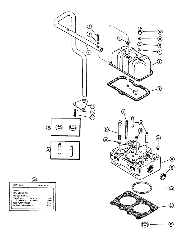 Схема запчастей Case 680CK - (012) - CYLINDER HEAD AND COVER, (301B) DIESEL ENGINE (10) - ENGINE