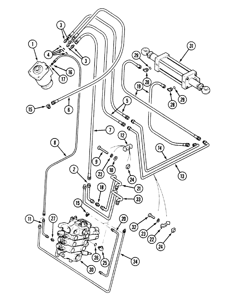 Схема запчастей Case 580SK - (5-04) - STEERING HYDRAULIC CIRCUIT, NOT FOR PRESTIGE/SERVOPOWER (05) - STEERING