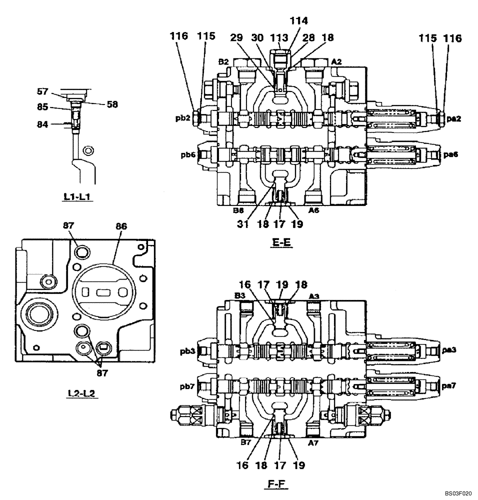 Схема запчастей Case CX135SR - (08-079) - KMJ2633 VALVE ASSY, CONTROL - MODELS WITHOUT DOZER BLADE (08) - HYDRAULICS