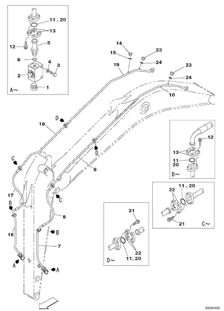 Схема запчастей Case CX470B - (08-28) - HYDRAULICS, AUXILIARY ATTACHMENT - STANDARD ARM (08) - HYDRAULICS