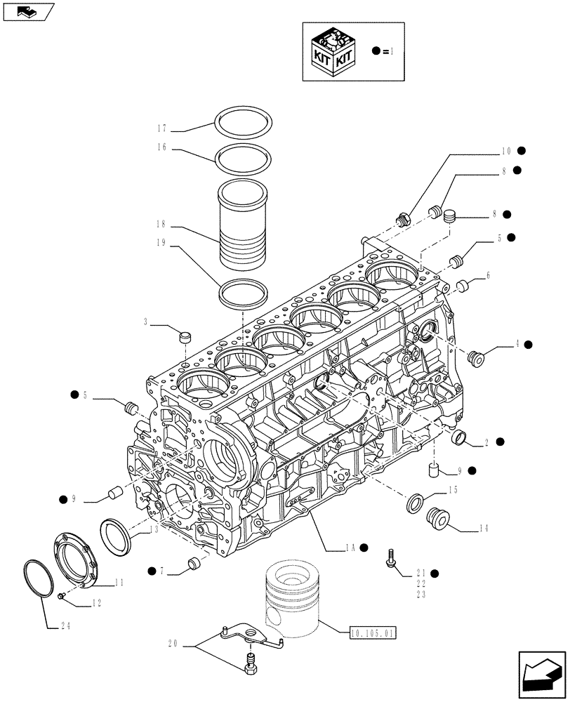 Схема запчастей Case F3DFA613A E001 - (10.001.02) - CYLINDER BLOCK & RELATED PARTS (504386610/615/630/640) (10) - ENGINE