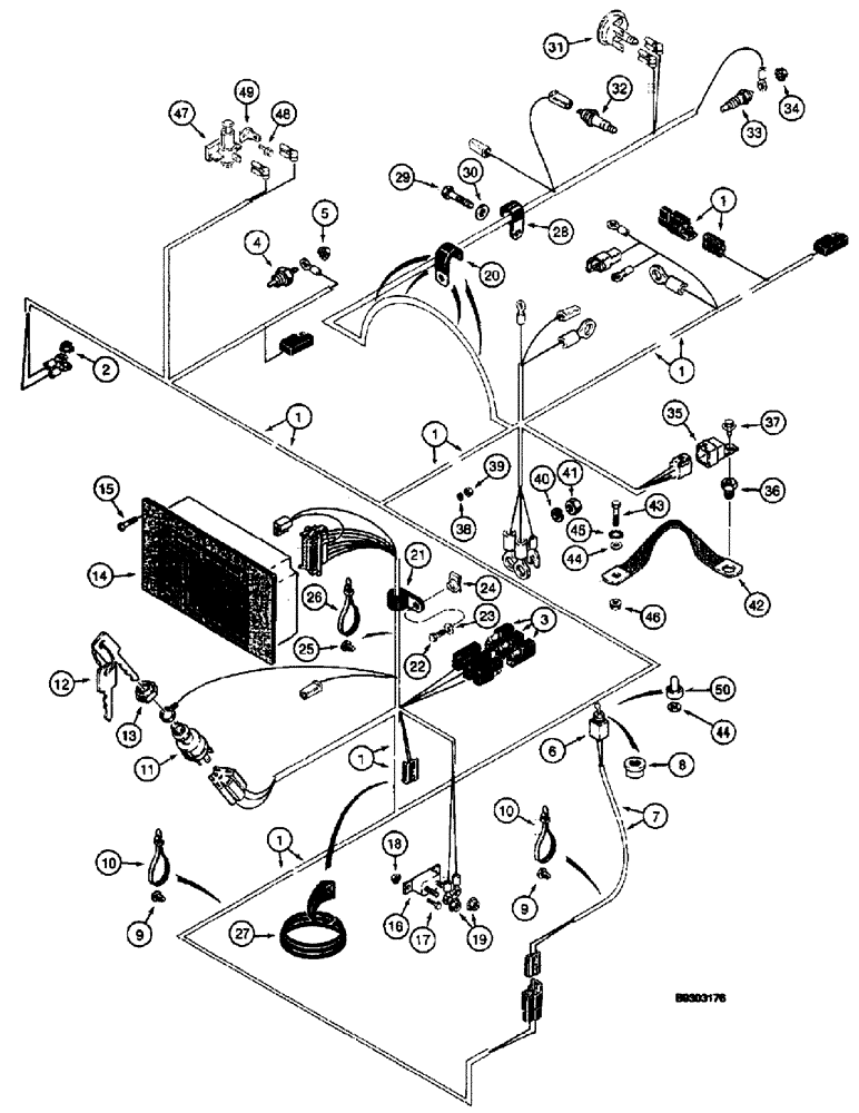 Схема запчастей Case 660 - (4-14) - MAIN WIRING HARNESS AND CONNECTIONS, WITHOUT SEAT INTERLOCK SYSTEM (04) - ELECTRICAL SYSTEMS