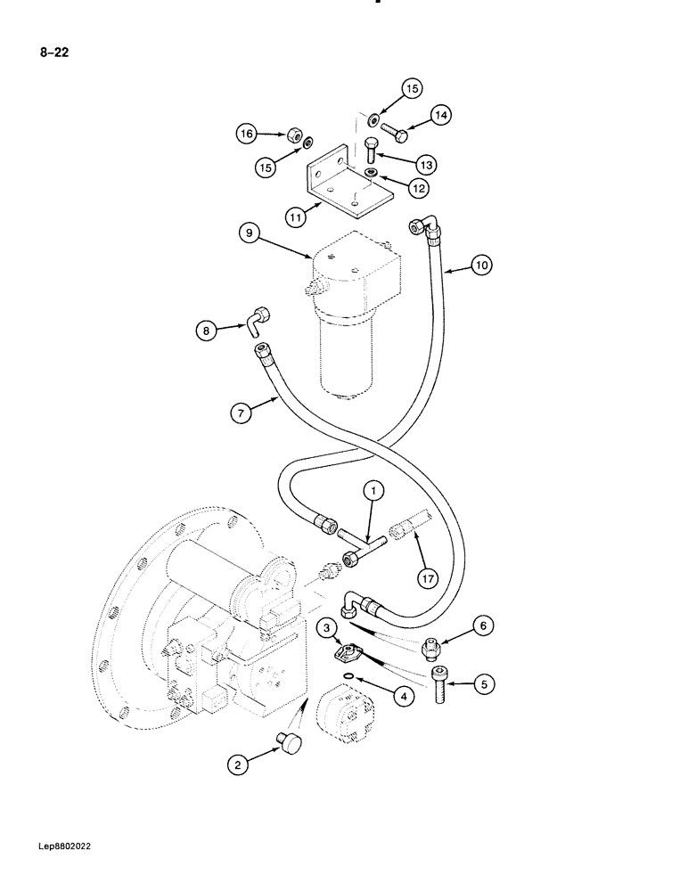 Схема запчастей Case 888 - (8-022) - HYDRAULIC PUMP LINES, FILTER LINES, P.I.N. FROM 74362 AND AFTER (08) - HYDRAULICS