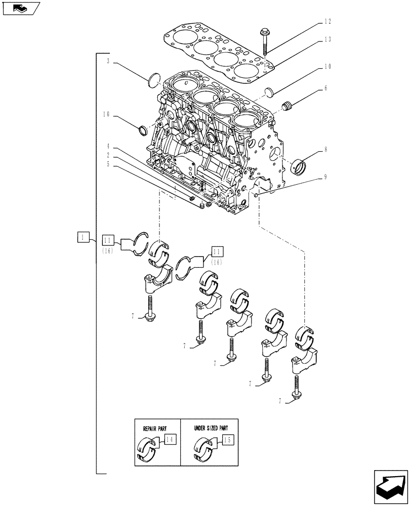 Схема запчастей Case CX55BMSR - (08-001[00]) - CYLINDER BLOCK (10) - ENGINE