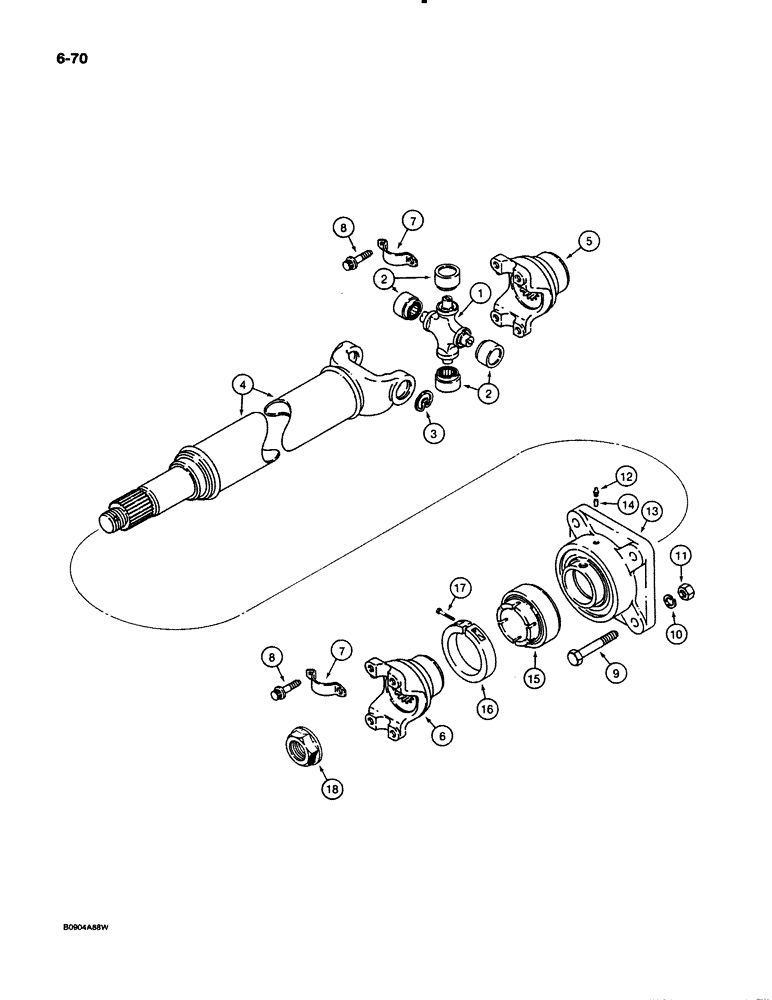 Схема запчастей Case 621 - (6-070) - FRONT DRIVE SHAFT AND SUPPORT BEARING, PRIOR TO P.I.N. JAK0020901 (06) - POWER TRAIN