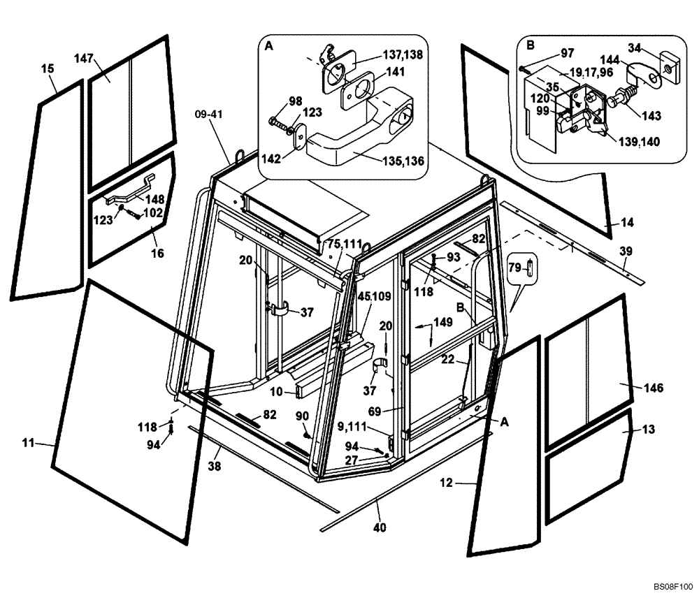 Схема запчастей Case SV210 - (09-44[01]) - GLASS & DOOR PARTS, CAB (GROUP 165-A) (ND001506-A) (09) - CHASSIS/ATTACHMENTS