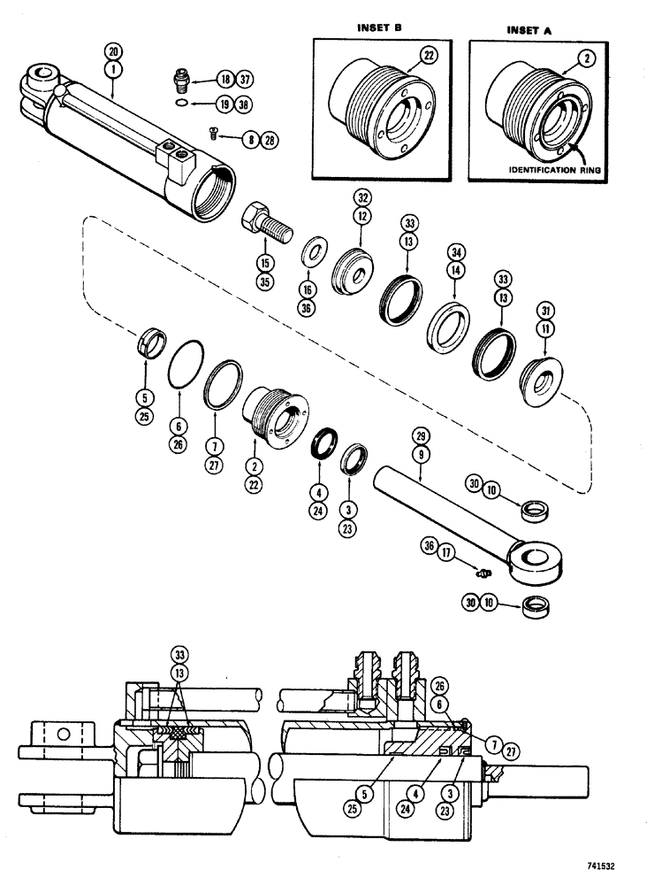 Схема запчастей Case W20 - (300) - CLAM CYLINDERS, WITH GLAND IDENTIFICATION RING (08) - HYDRAULICS