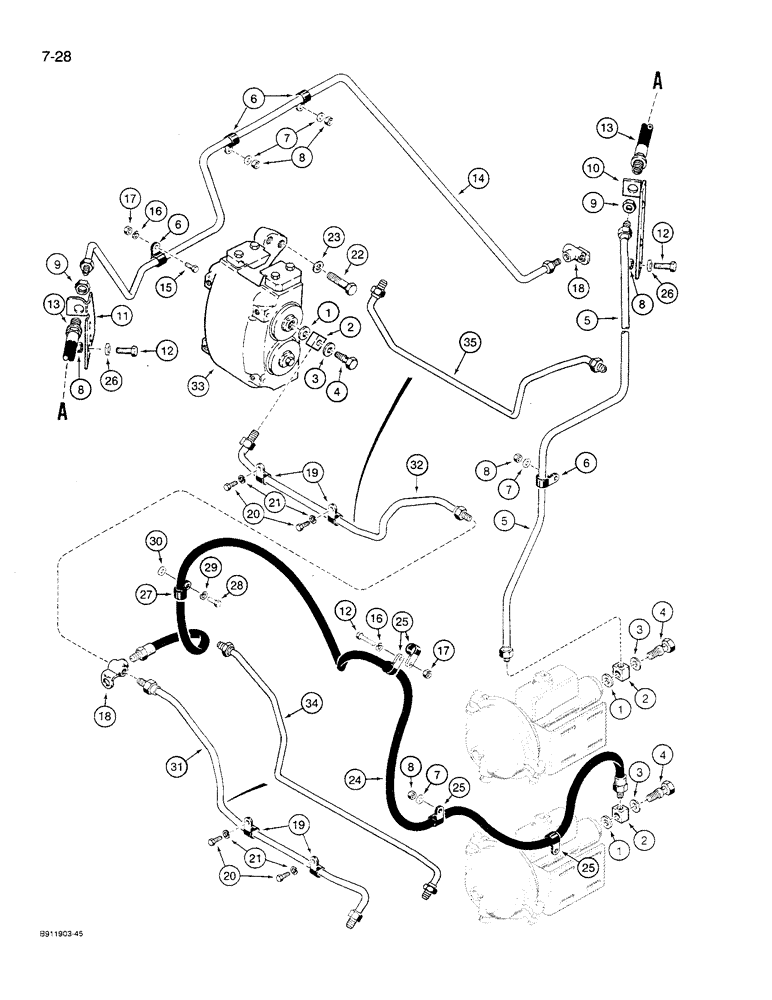 Схема запчастей Case 621 - (7-28) - BRAKE ACTUATORS TO WHEEL CYLINDERS (07) - BRAKES