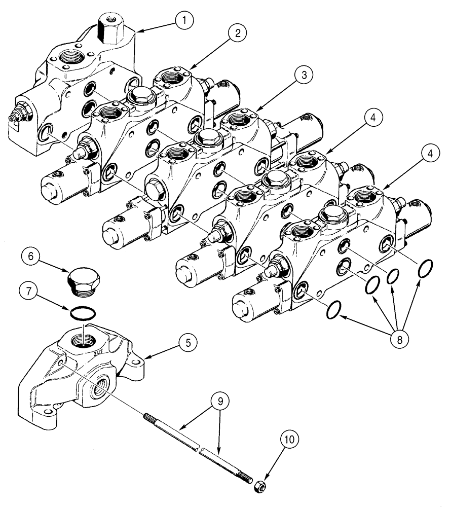 Схема запчастей Case 921C - (08-17) - VALVE ASSY - LOADER CONTROL, FOUR SPOOL (08) - HYDRAULICS