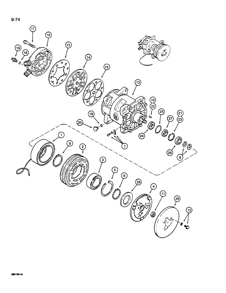 Схема запчастей Case W14B - (9-74) - AIR CONDITIONING COMPRESSOR ASSEMBLY (09) - CHASSIS/ATTACHMENTS