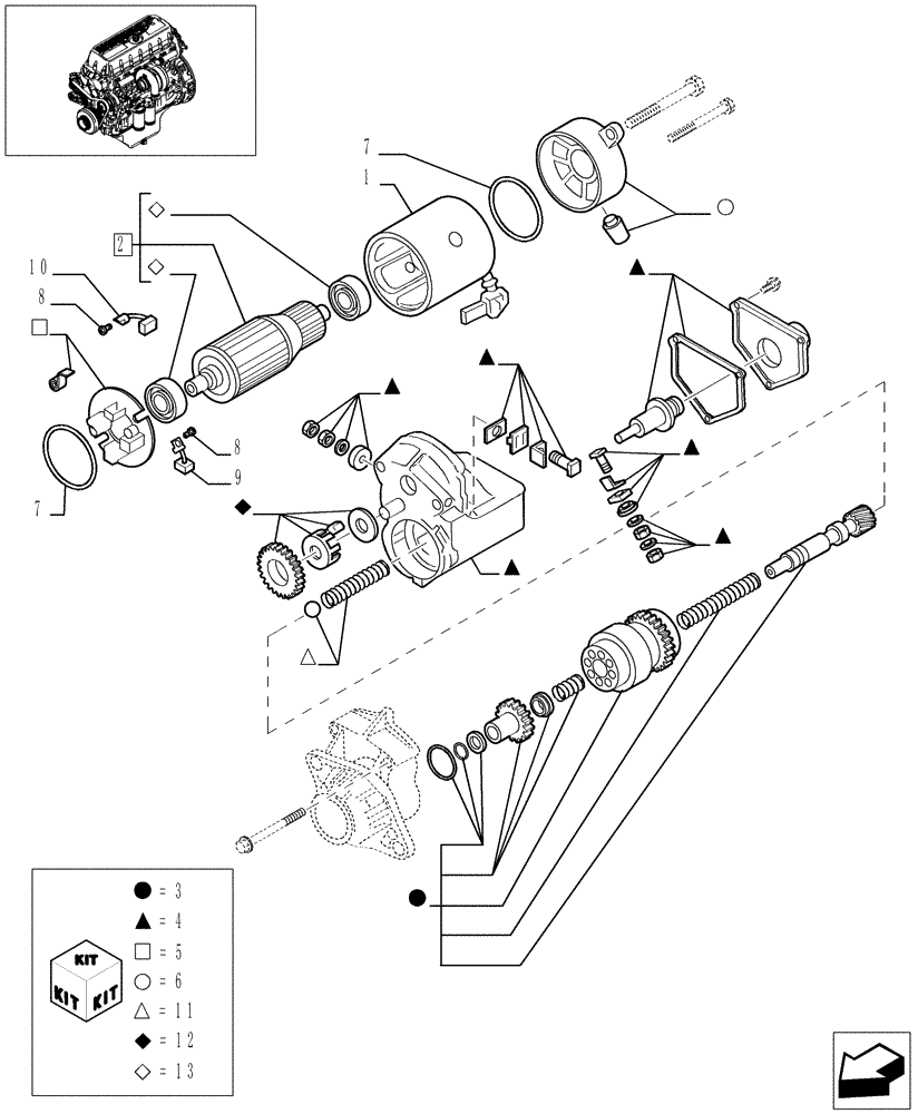 Схема запчастей Case F3AE0684P E906 - (0.36.0/A[01]) - STARTER MOTOR - COMPONENTS (99486046) 