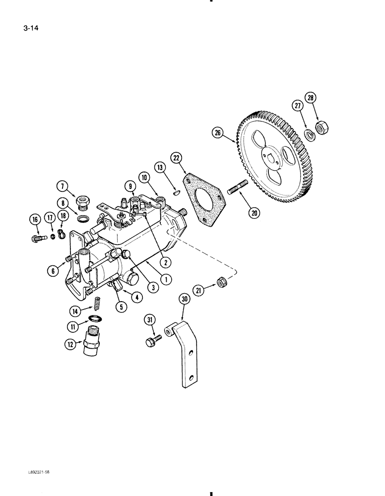 Схема запчастей Case 580K - (3-014) - FUEL INJECTION PUMP AND DRIVE, 4-390 ENGINE, 4T-390 ENGINE (03) - FUEL SYSTEM