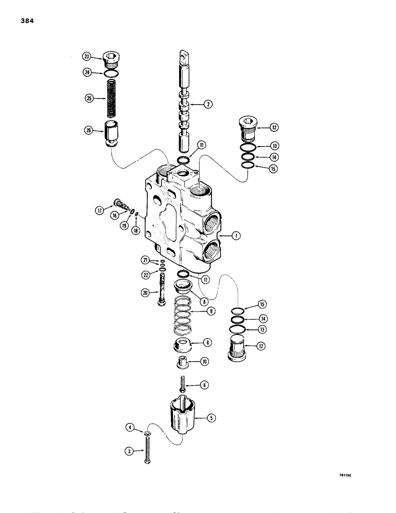 Схема запчастей Case 1150B - (384) - D87073 VALVE SECTION, DOZER ANGLE AND TILT/PITCH SECTION (07) - HYDRAULIC SYSTEM