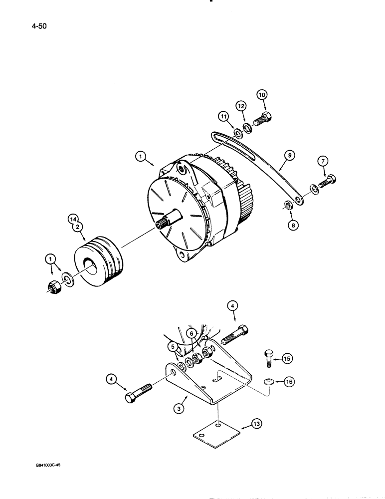 Схема запчастей Case W30 - (4-50) - ELECTRICAL SYSTEM, 65 AMP ALTERNATOR AND MOUNTING PARTS (04) - ELECTRICAL SYSTEMS