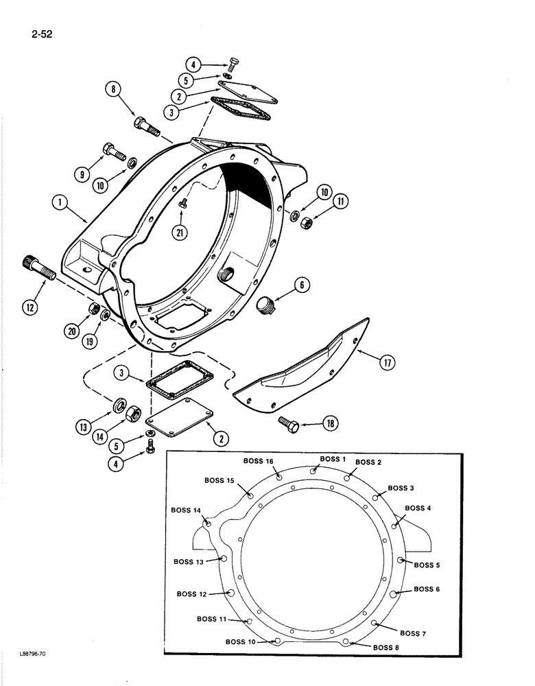 Схема запчастей Case 1080B - (2-52) - FLYWHEEL HOUSING, 504BDT ENGINE (02) - ENGINE