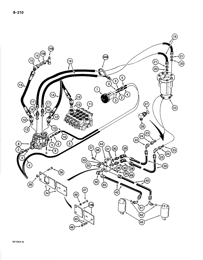 Схема запчастей Case 1187B - (8-210) - HYDRAULIC LEVELER LINES (08) - HYDRAULICS