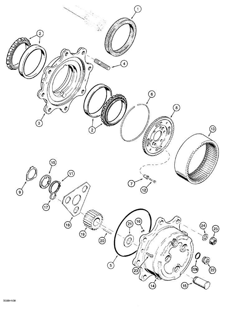 Схема запчастей Case 580SL - (6-012) - FRONT DRIVE AXLE, PLANETARY (06) - POWER TRAIN