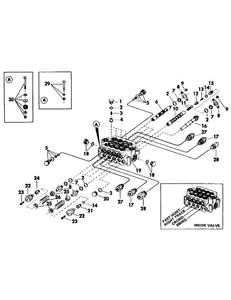 Схема запчастей Case 50 - (125) - 4-SPOOL MAIN CONTROL VALVE, (USED WITH CROWD, FAST HOIST, RIGHT TRACK AND SWING) (35) - HYDRAULIC SYSTEMS