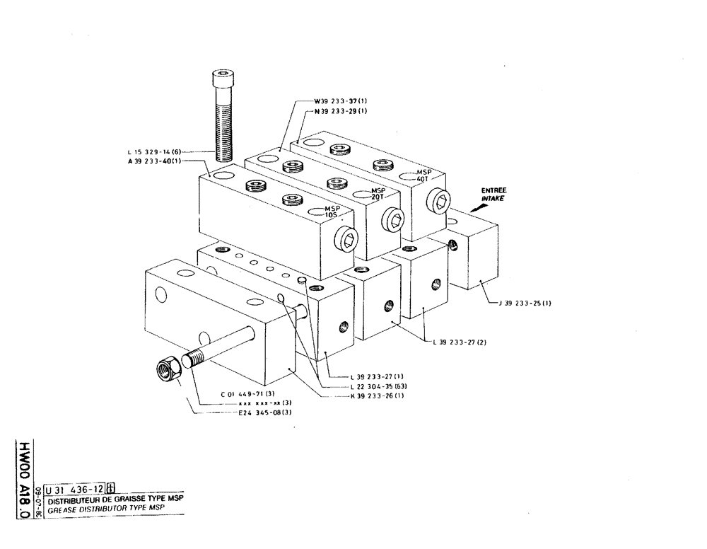 Схема запчастей Case 220B - (HW00 A18.0) - GREASE DISTRIBUTOR TYPE MSP (07) - HYDRAULIC SYSTEM