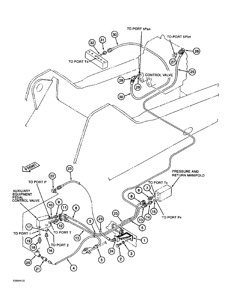 Схема запчастей Case 9060B - (8-106) - SINGLE ACTION AUXILIARY EQUIPMENT OPTION, PILOT CONTROL LINES (08) - HYDRAULICS