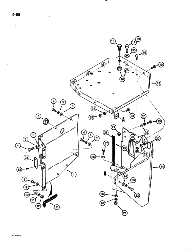 Схема запчастей Case 480E - (9-098) - BATTERY COMPARTMENT AND VALVE MOUNTING PLATE, 480E MODELS ONLY (09) - CHASSIS/ATTACHMENTS